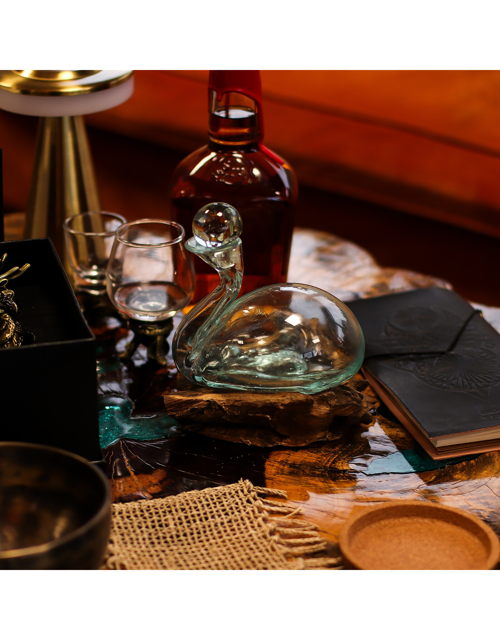 AWG Miscellaneous - Melted Glass Duck Carafe on Wood with Stopper