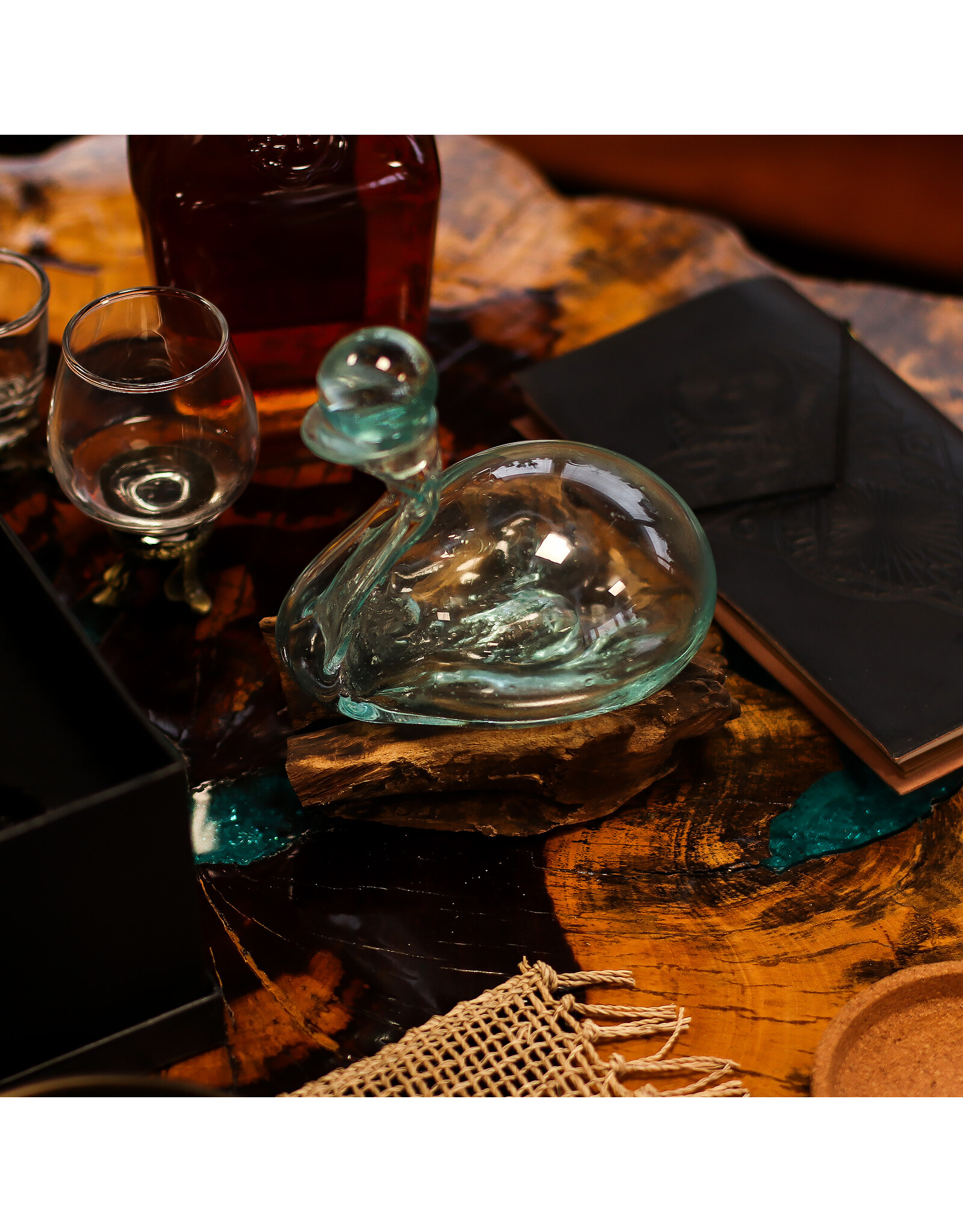AWG Miscellaneous - Melted Glass Duck Carafe on Wood with Stopper