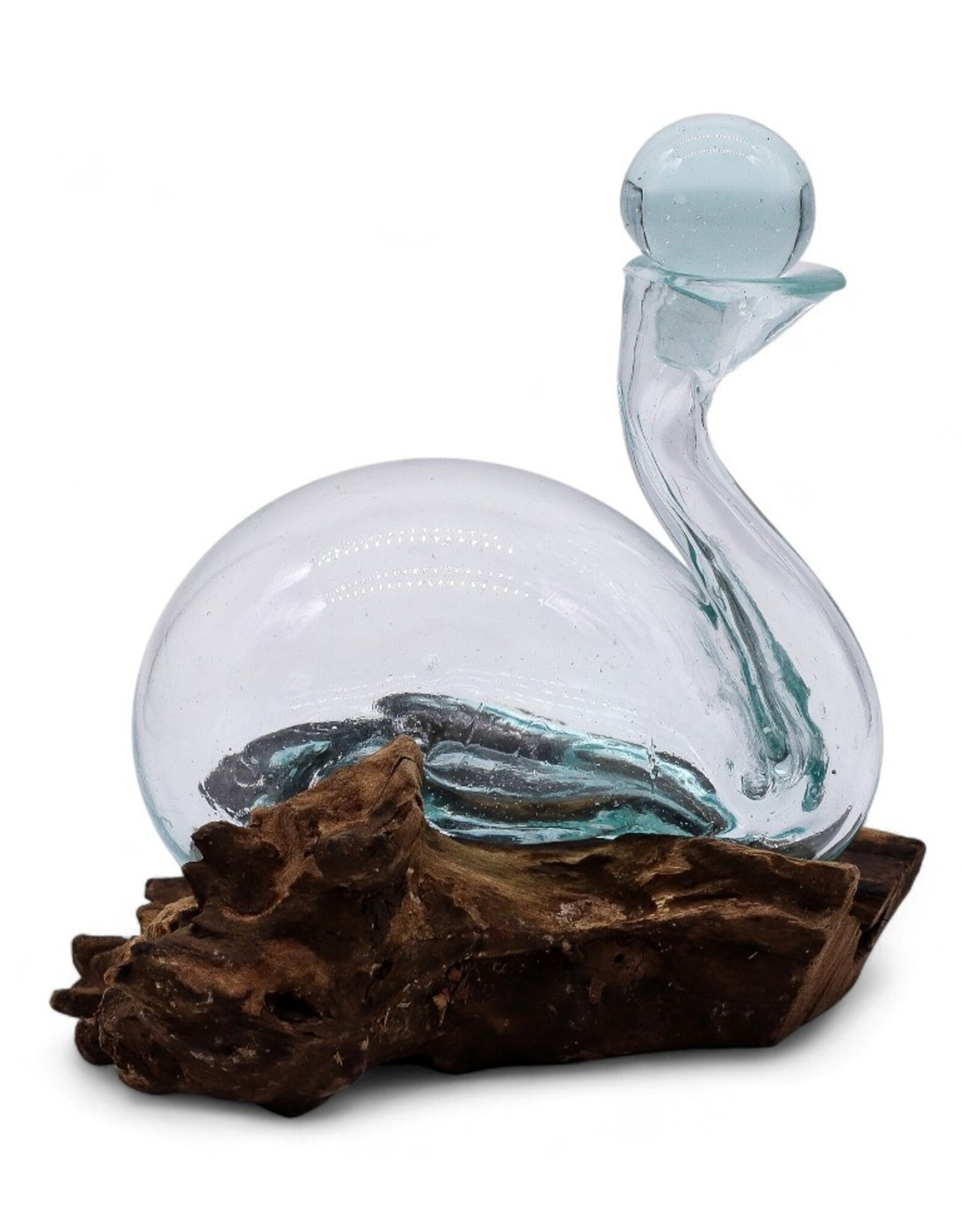 AWG Miscellaneous - Gesmolten Glas Eendkaraf op Hout met Stop