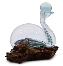AWG Melted Glass Duck Carafe on Wood with Stopper