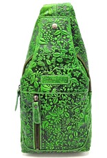 HillBurry Leather bags - Hillburry Crossbody bag with Embossed Leaves green