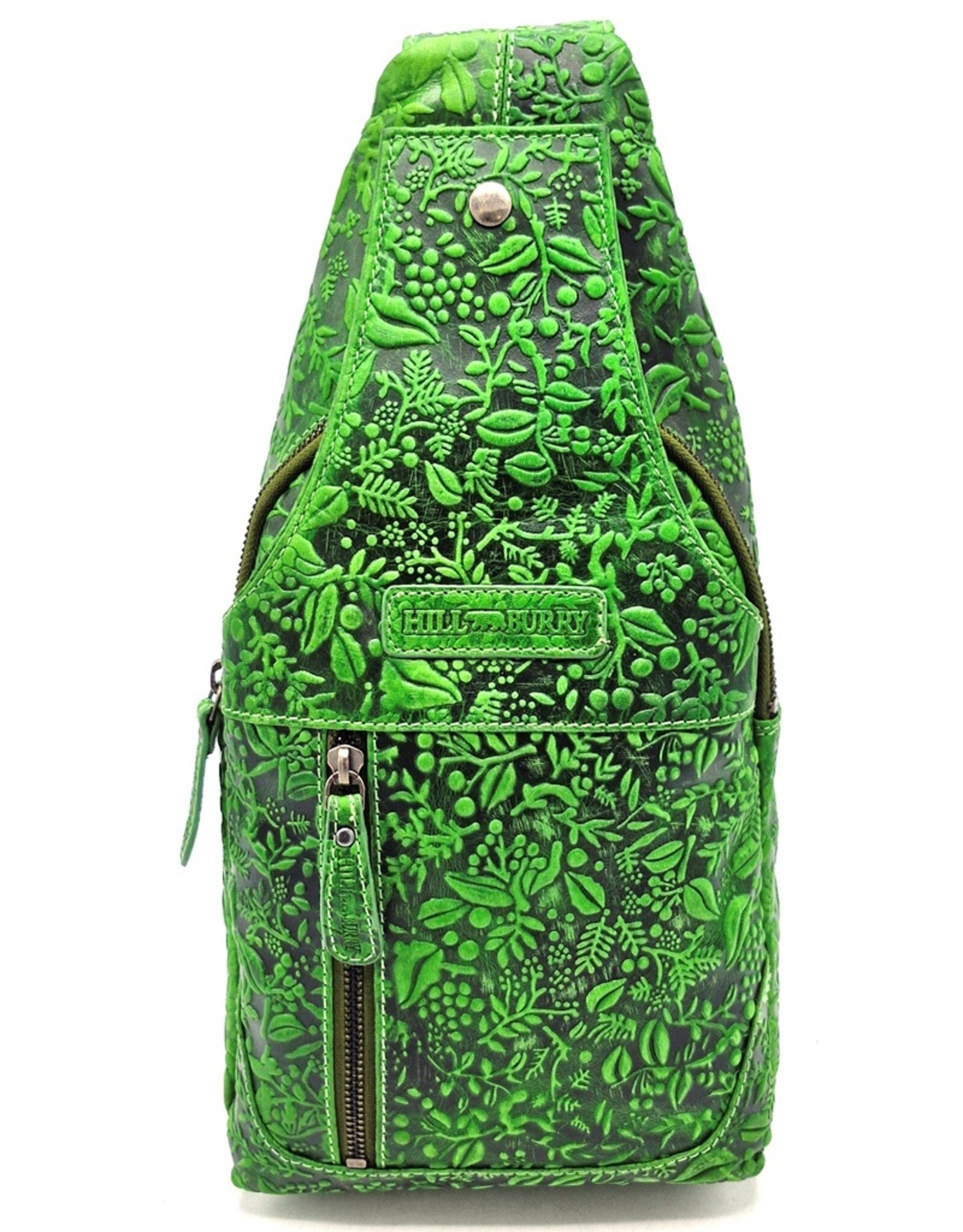 HillBurry Leather bags - Hillburry Crossbody bag with Embossed Leaves green