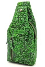 HillBurry Leren tassen - Hillburry Crossbody tas met Relief Bladeren groen