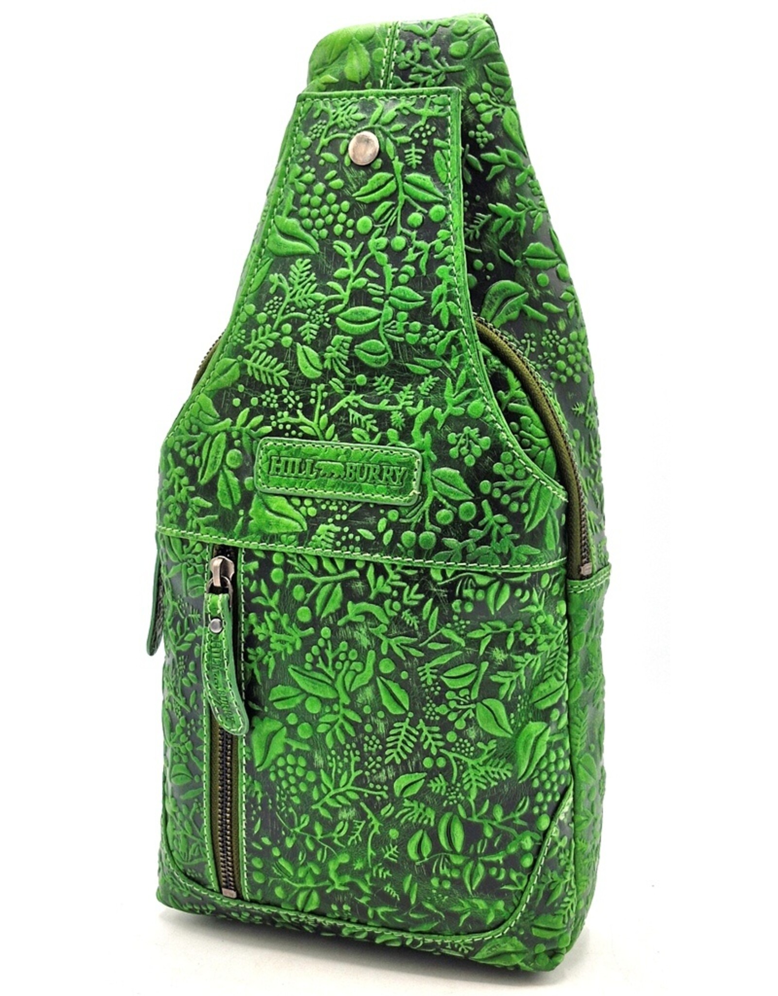 HillBurry Leren tassen - Hillburry Crossbody tas met Relief Bladeren groen