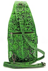 HillBurry Leren tassen - Hillburry Crossbody tas met Relief Bladeren groen