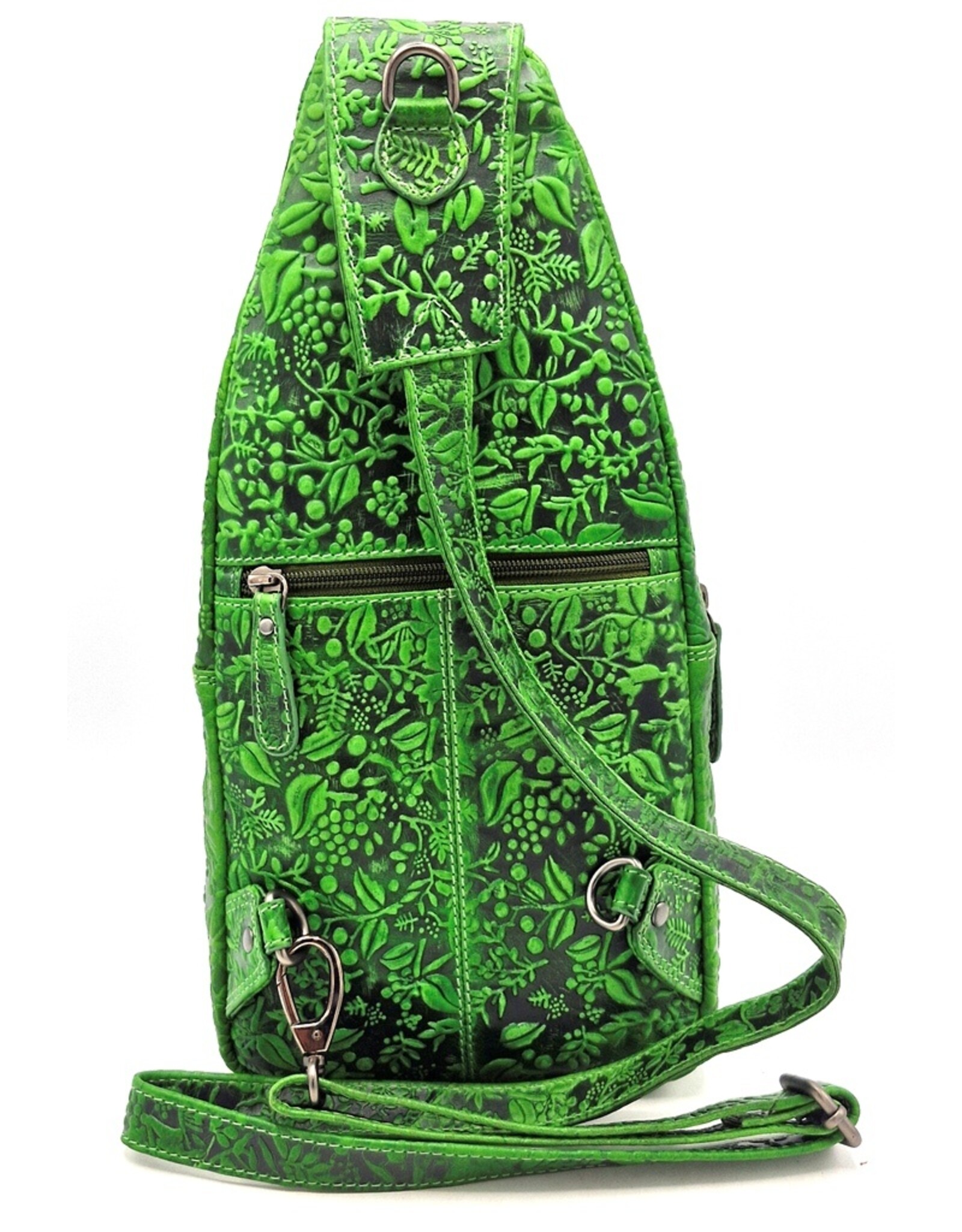 HillBurry Leren tassen - Hillburry Crossbody tas met Relief Bladeren groen
