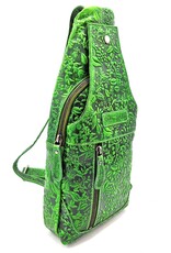 HillBurry Leren tassen - Hillburry Crossbody tas met Relief Bladeren groen