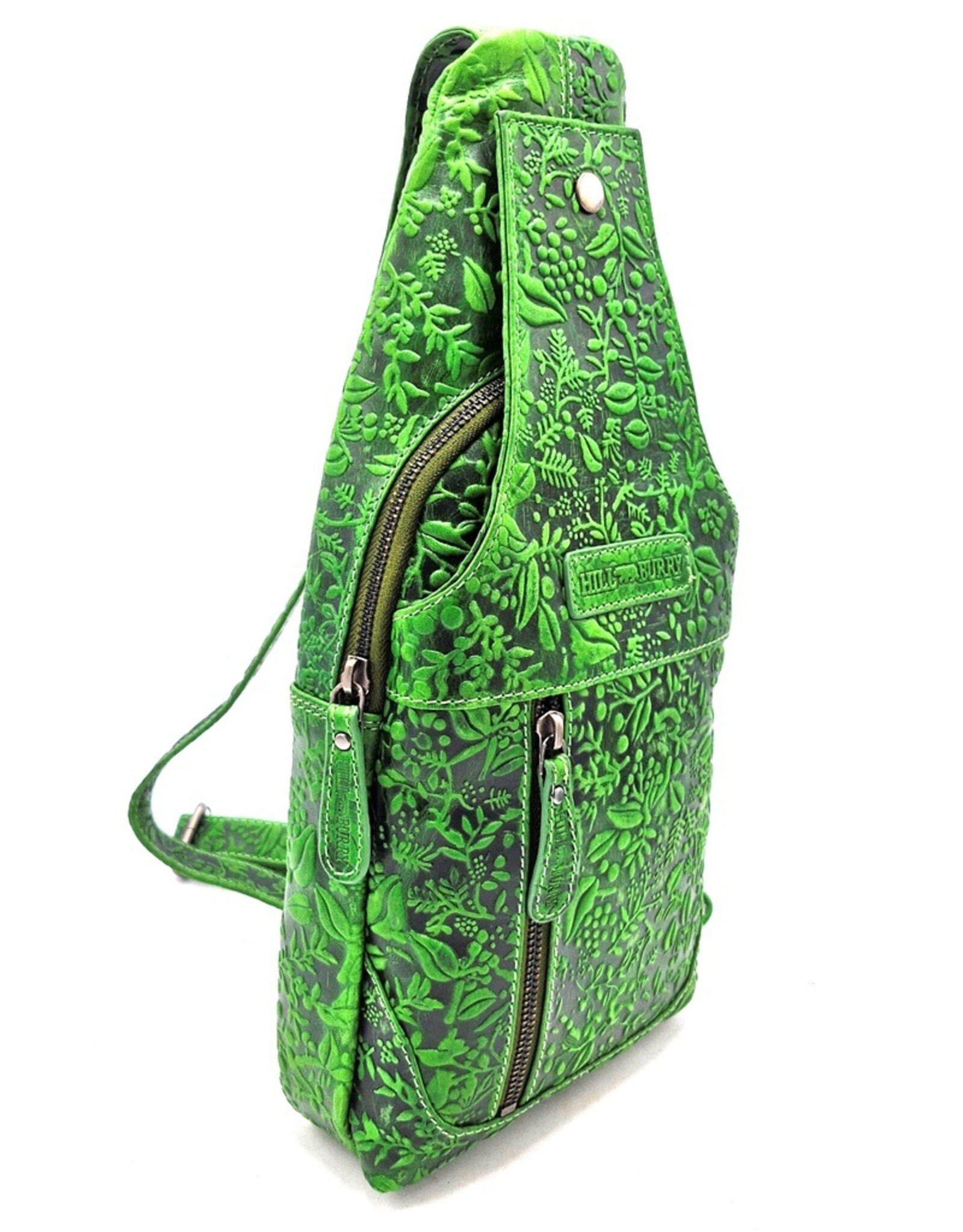 HillBurry Leren tassen - Hillburry Crossbody tas met Relief Bladeren groen