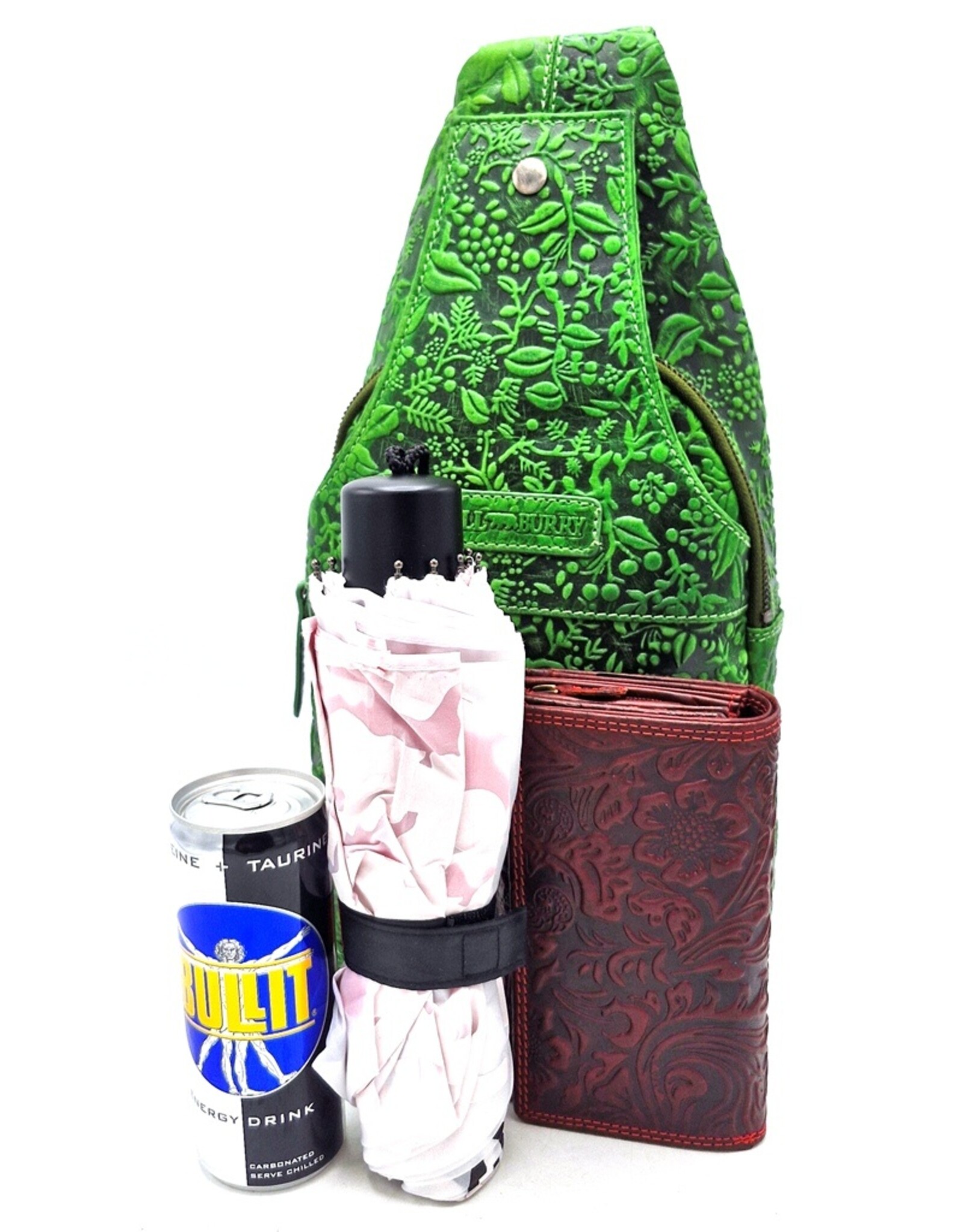 HillBurry Leather bags - Hillburry Crossbody bag with Embossed Leaves green