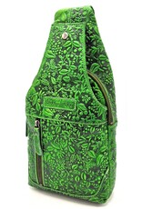 HillBurry Leren tassen - Hillburry Crossbody tas met Relief Bladeren groen