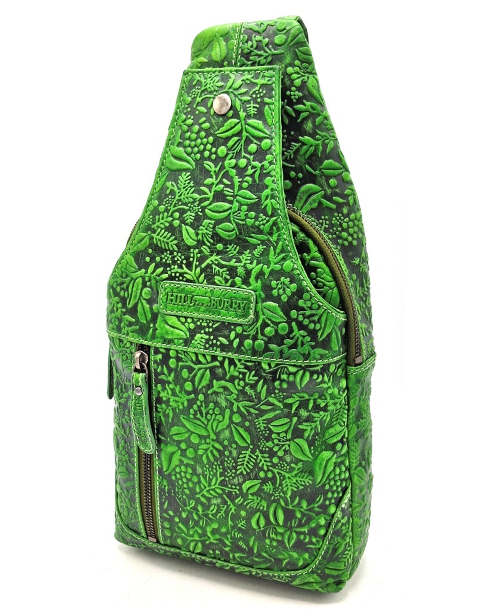 HillBurry Leather bags - Hillburry Crossbody bag with Embossed Leaves green
