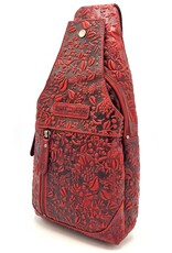 HillBurry Leather bags - Hillburry Crossbody bag with Embossed Leaves red
