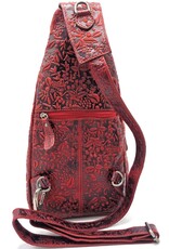 HillBurry Leren tassen - Hillburry Crossbody tas met Relief Bladeren rood