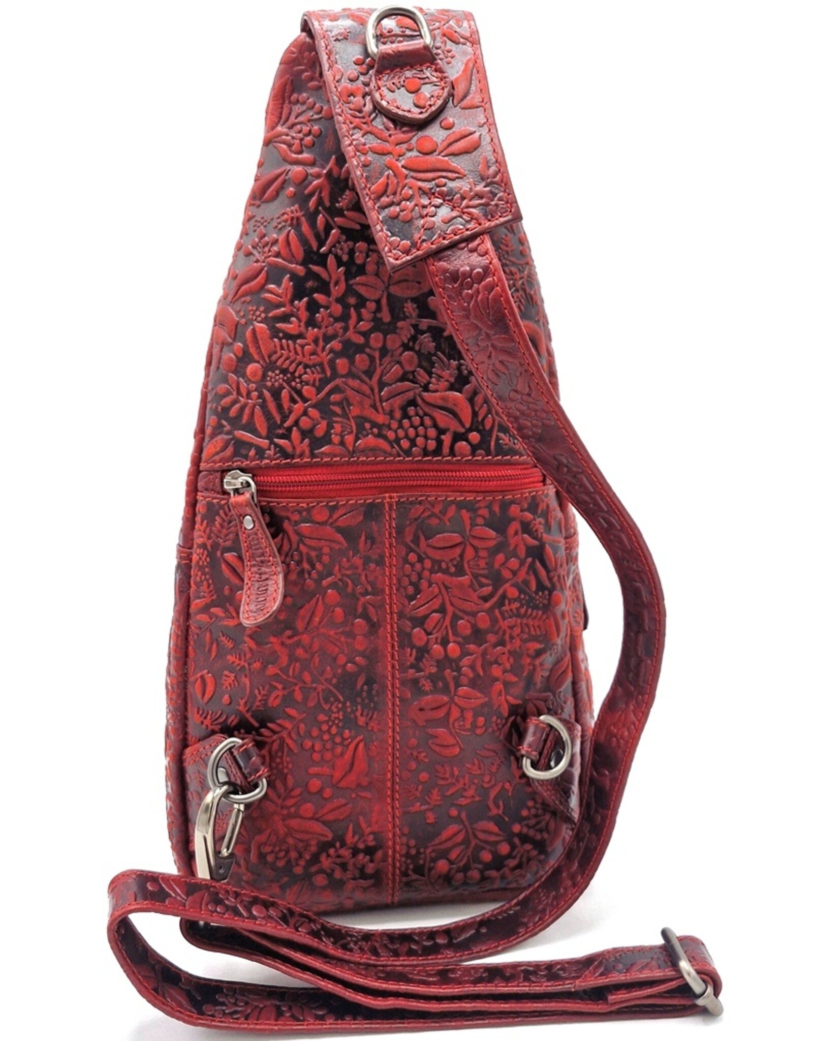 HillBurry Leren tassen - Hillburry Crossbody tas met Relief Bladeren rood