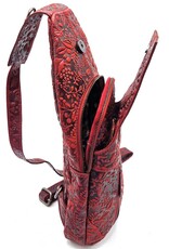 HillBurry Leren tassen - Hillburry Crossbody tas met Relief Bladeren rood