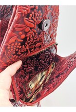 HillBurry Leren tassen - Hillburry Crossbody tas met Relief Bladeren rood