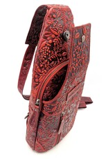 HillBurry Leather bags - Hillburry Crossbody bag with Embossed Leaves red