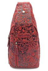 HillBurry Leren tassen - Hillburry Crossbody tas met Relief Bladeren rood