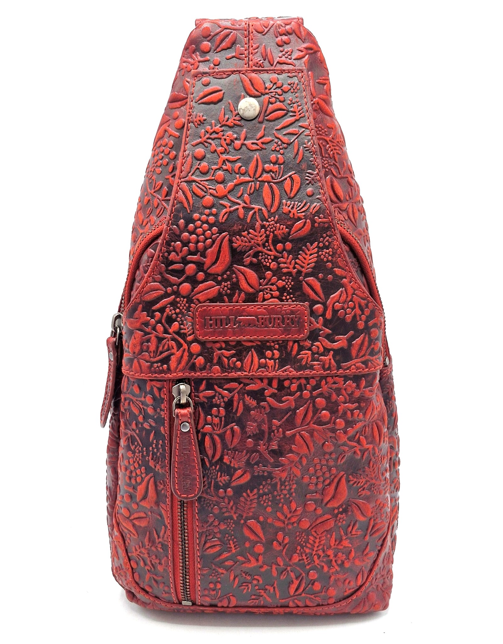 HillBurry Leren tassen - Hillburry Crossbody tas met Relief Bladeren rood