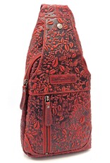 HillBurry Leather bags - Hillburry Crossbody bag with Embossed Leaves red