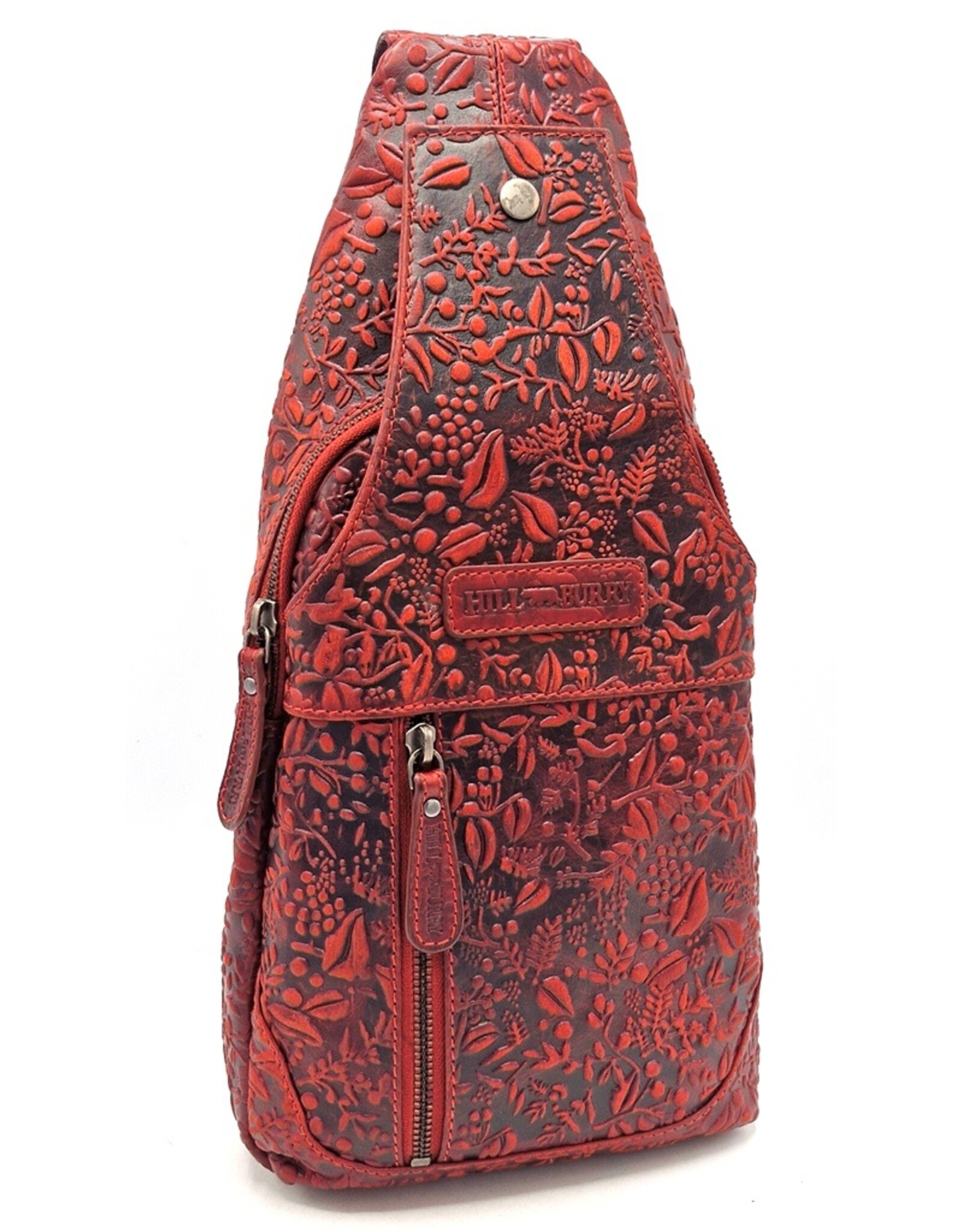 HillBurry Leather bags - Hillburry Crossbody bag with Embossed Leaves red