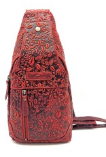 HillBurry Leather bags - Hillburry Crossbody bag with Embossed Leaves red