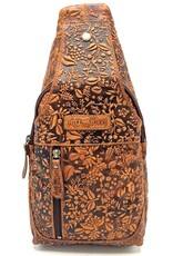 HillBurry Leather bags - Hillburry Crossbody bag with Embossed Leaves tan