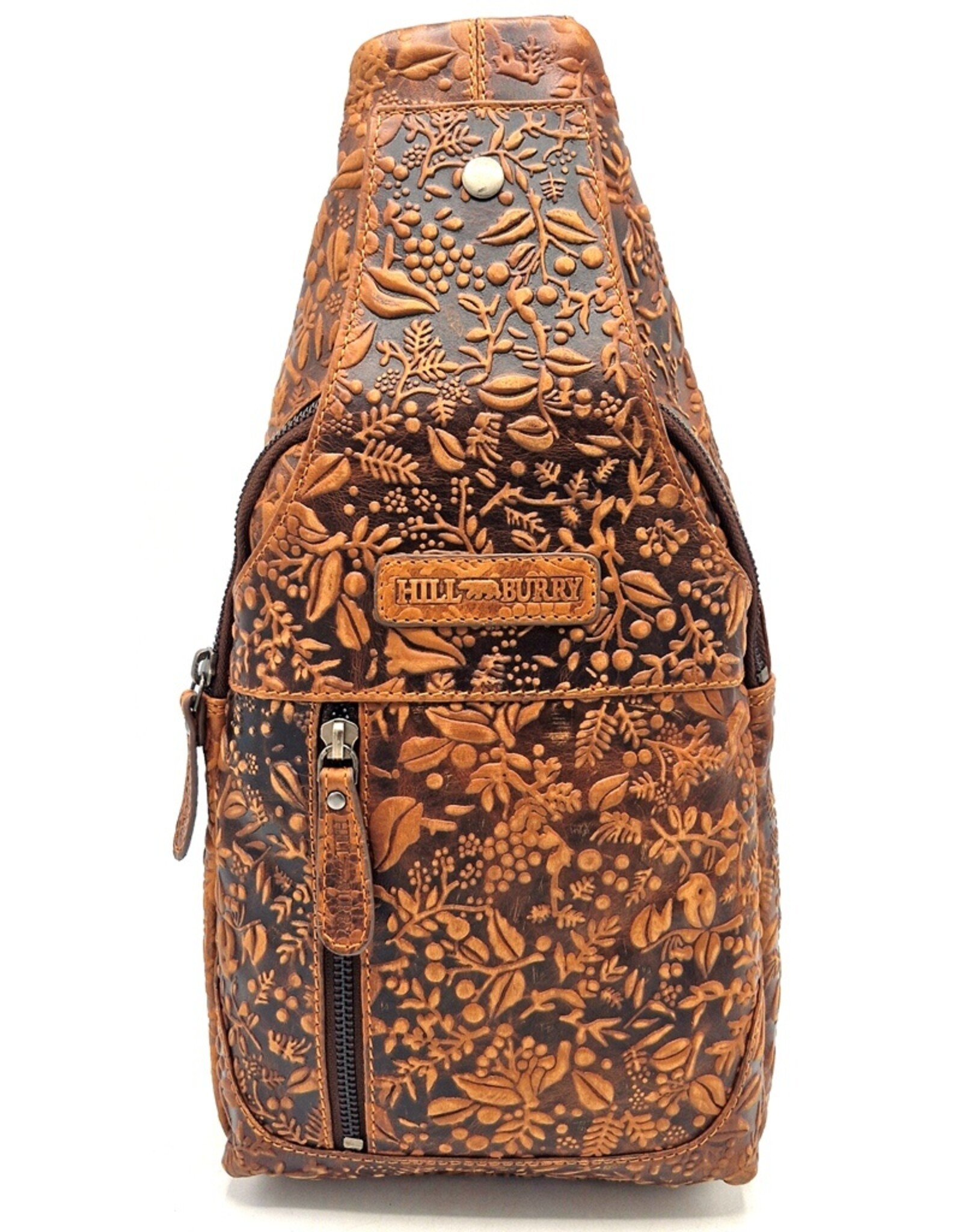 HillBurry Leather bags - Hillburry Crossbody bag with Embossed Leaves tan