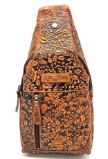 HillBurry Leren tassen - Hillburry Crossbody tas met Relief Bladeren tan