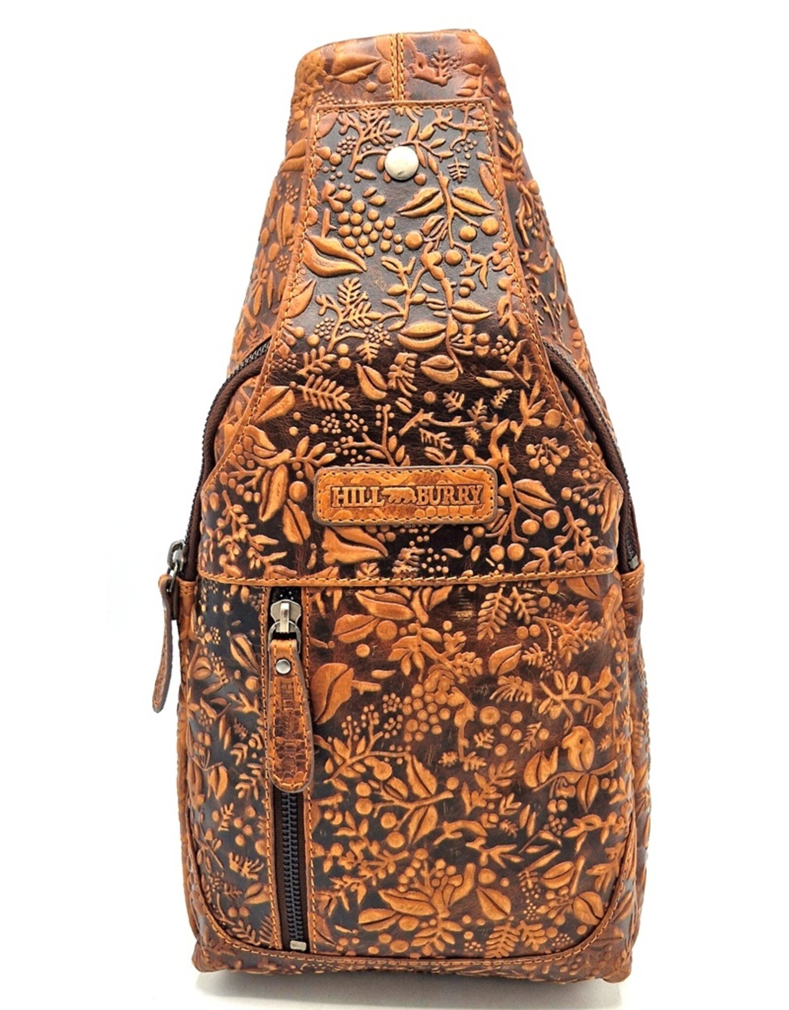 HillBurry Leather bags - Hillburry Crossbody bag with Embossed Leaves tan