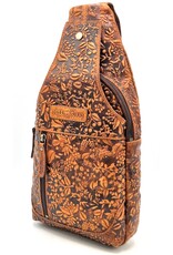 HillBurry Leren tassen - Hillburry Crossbody tas met Relief Bladeren tan