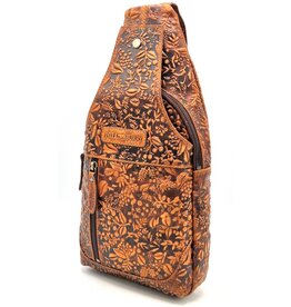 HillBurry Hillburry Crossbody tas met Relief Bladeren tan