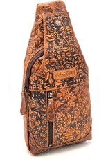 HillBurry Leren tassen - Hillburry Crossbody tas met Relief Bladeren tan