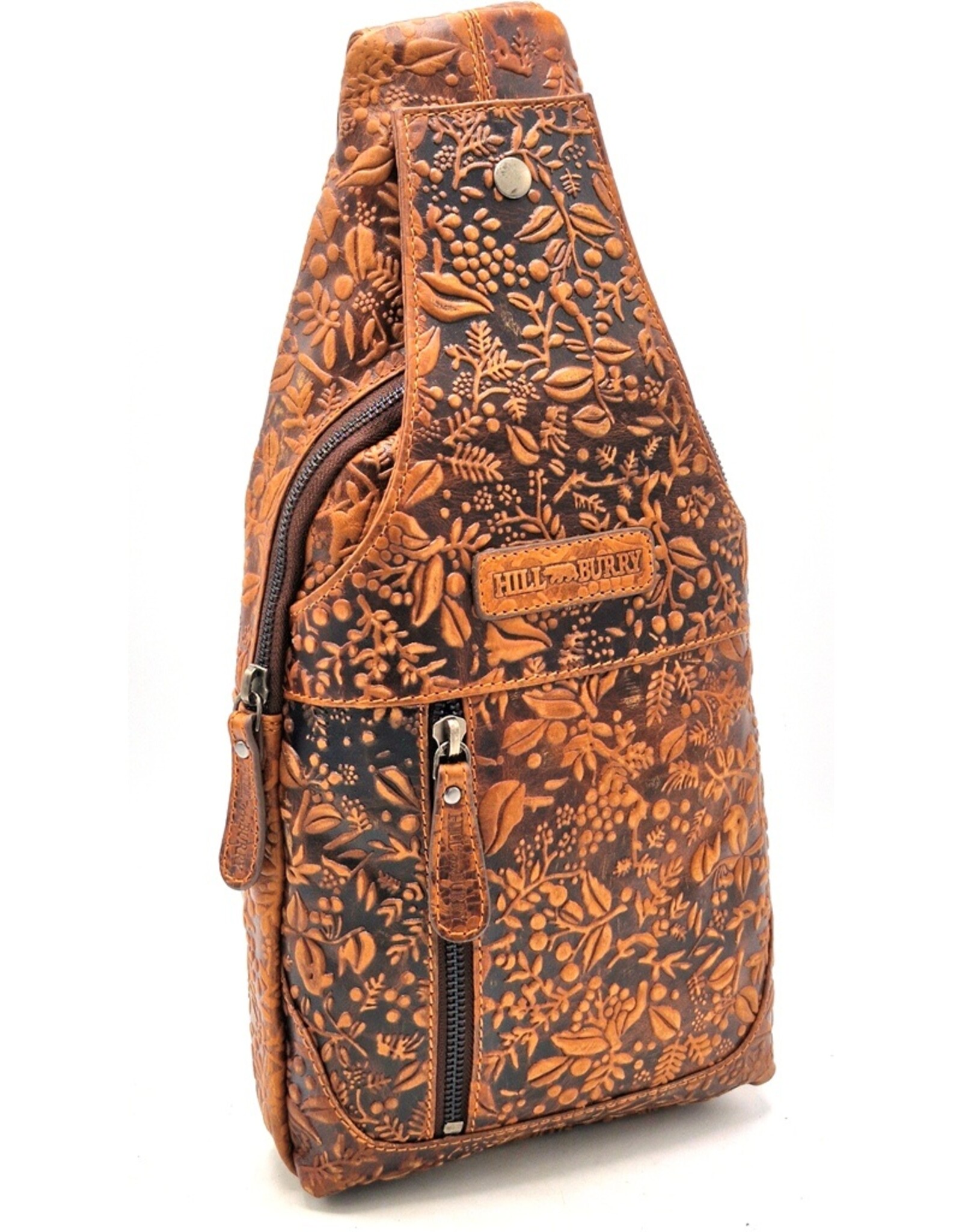 HillBurry Leather bags - Hillburry Crossbody bag with Embossed Leaves tan