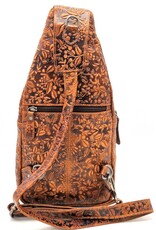 HillBurry Leather bags - Hillburry Crossbody bag with Embossed Leaves tan
