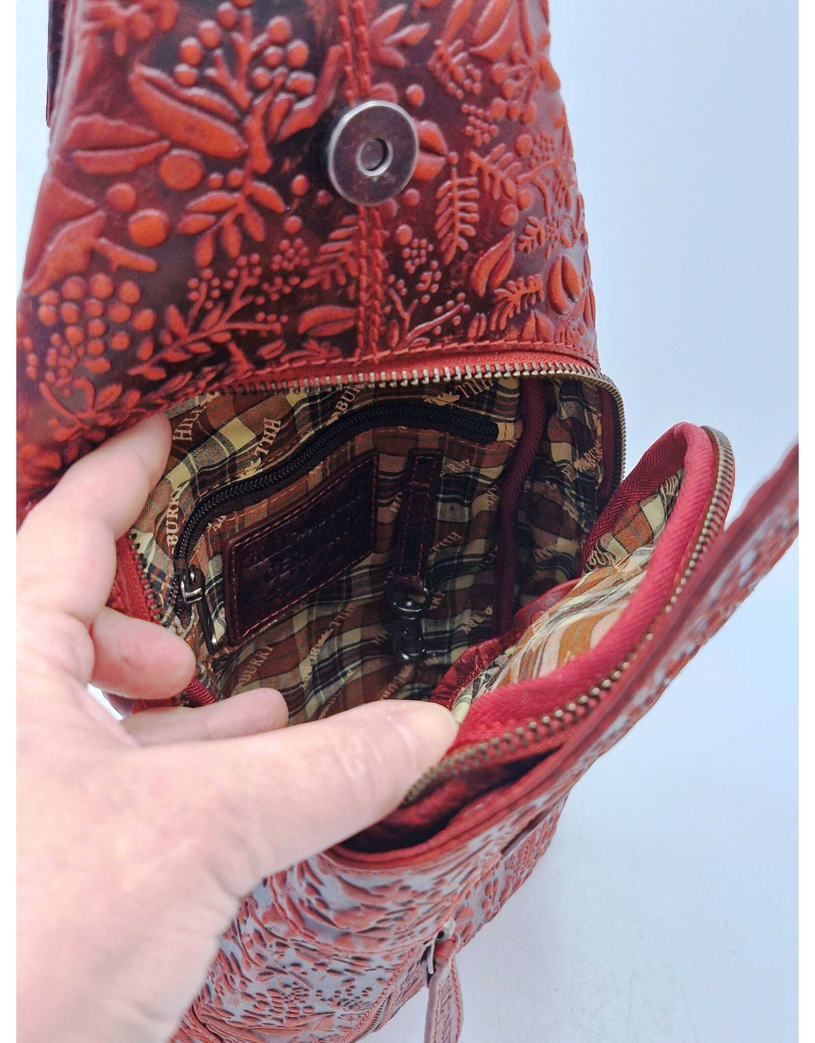 HillBurry Leren tassen - Hillburry Crossbody tas met Relief Bladeren groen