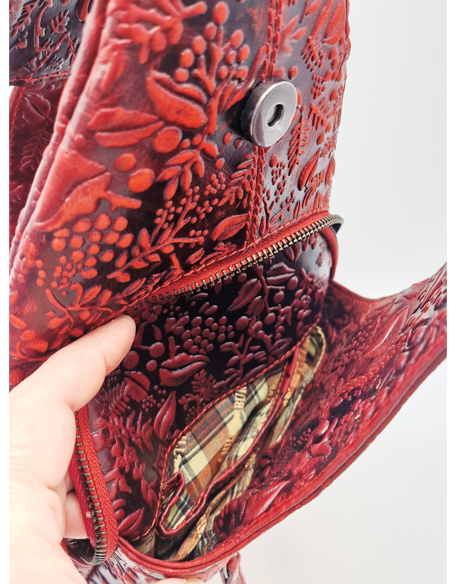 HillBurry Leren tassen - Hillburry Crossbody tas met Relief Bladeren groen