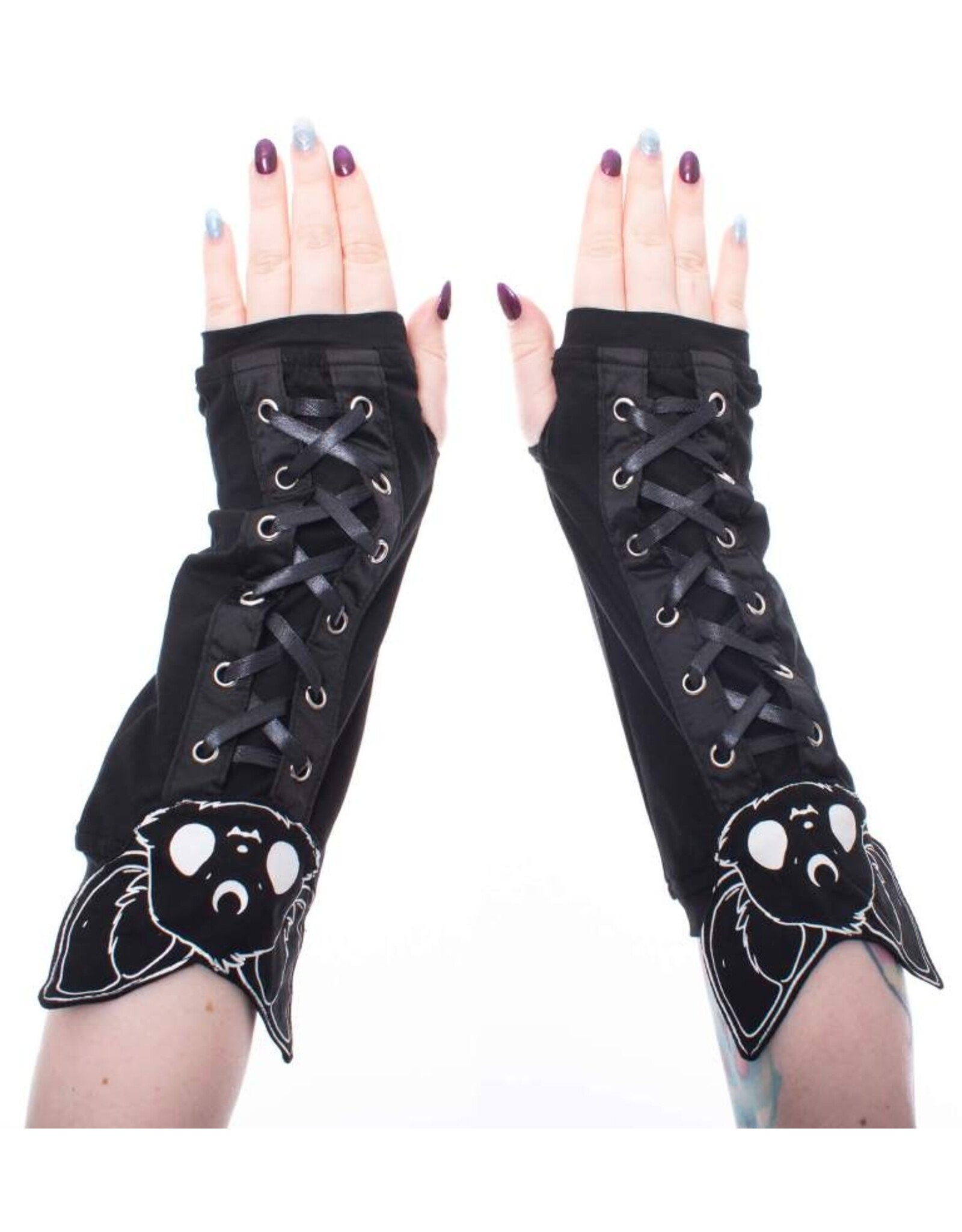 Poizen Industries Gothic en Steampunk accessoires - Armwarmers met Vleermuiskop Luna Heartless