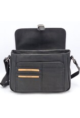 David Jones Leren schoudertassen Leren crossbody tassen - Hillburry Zadeltas met Organizer zwart