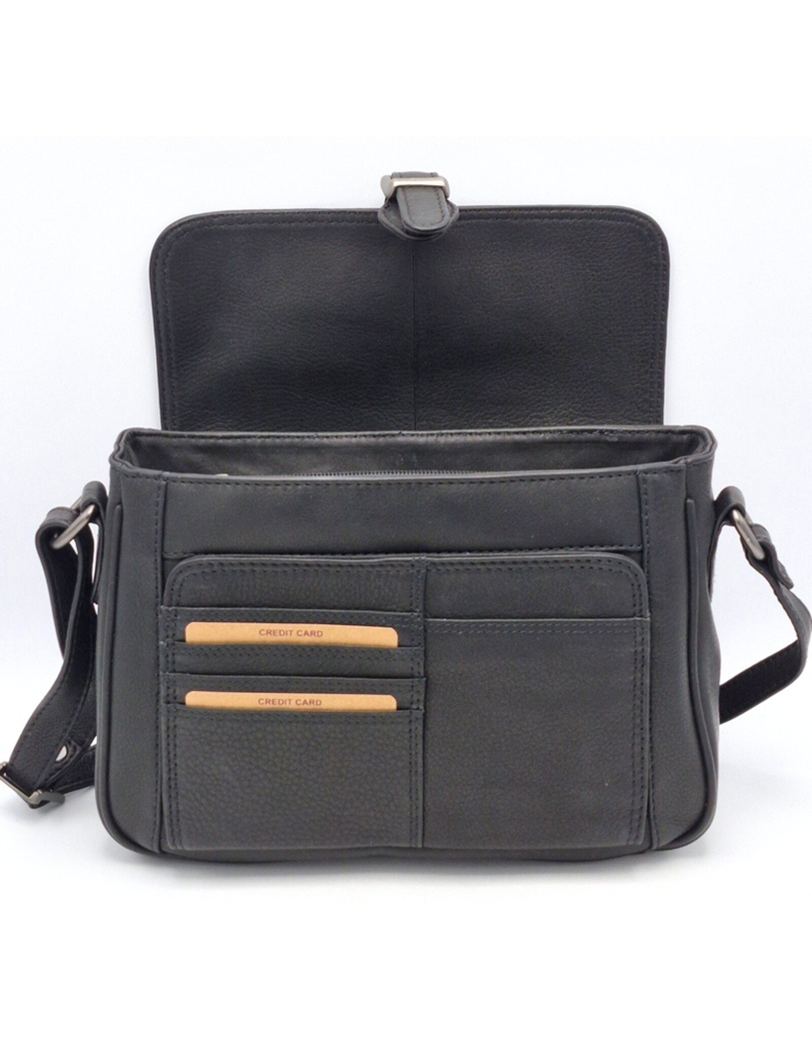 David Jones Leren schoudertassen Leren crossbody tassen - Hillburry Zadeltas met Organizer zwart