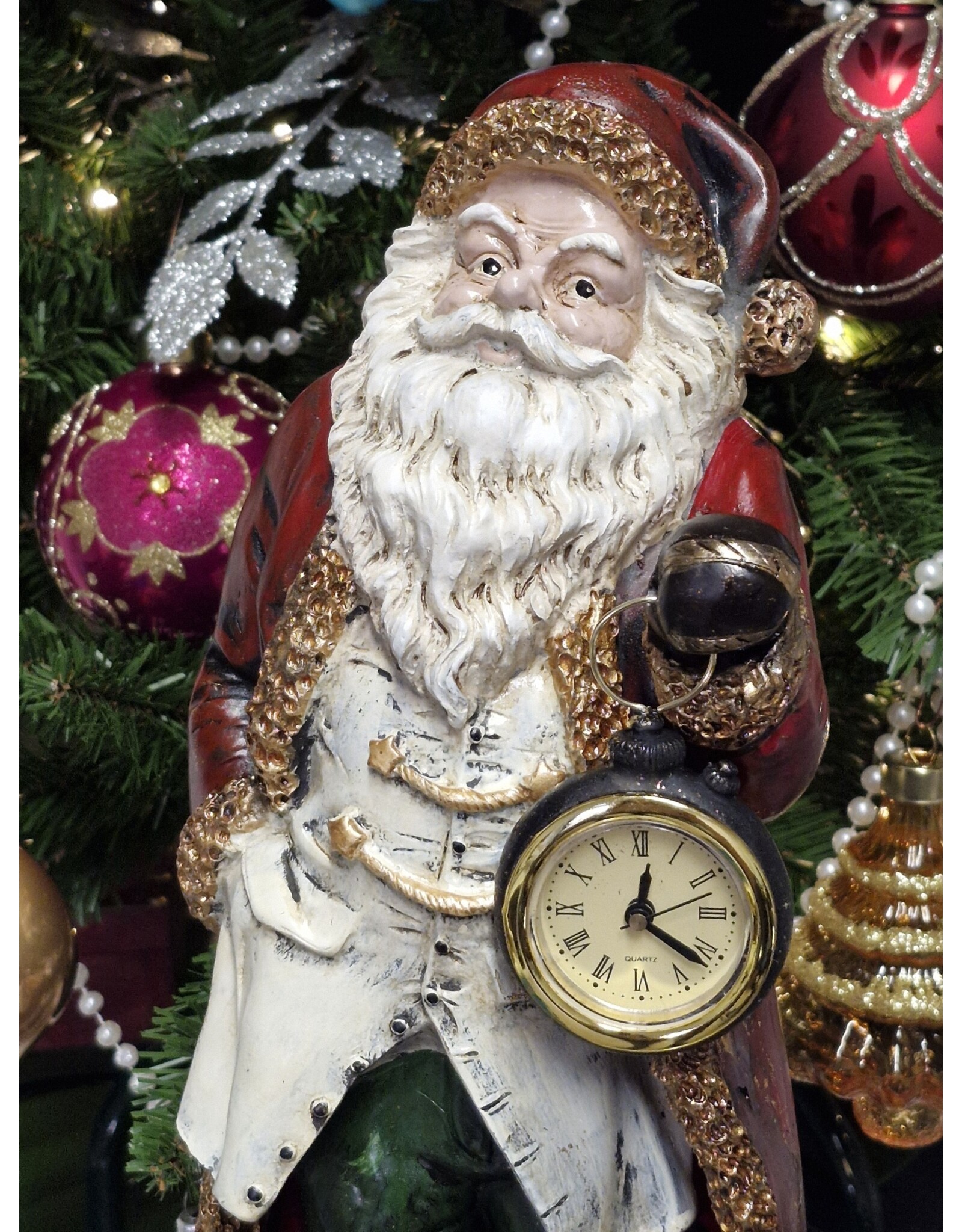 C&E Giftware & Lifestyle - Vintage Santa Claus with Real Clock - 40cm