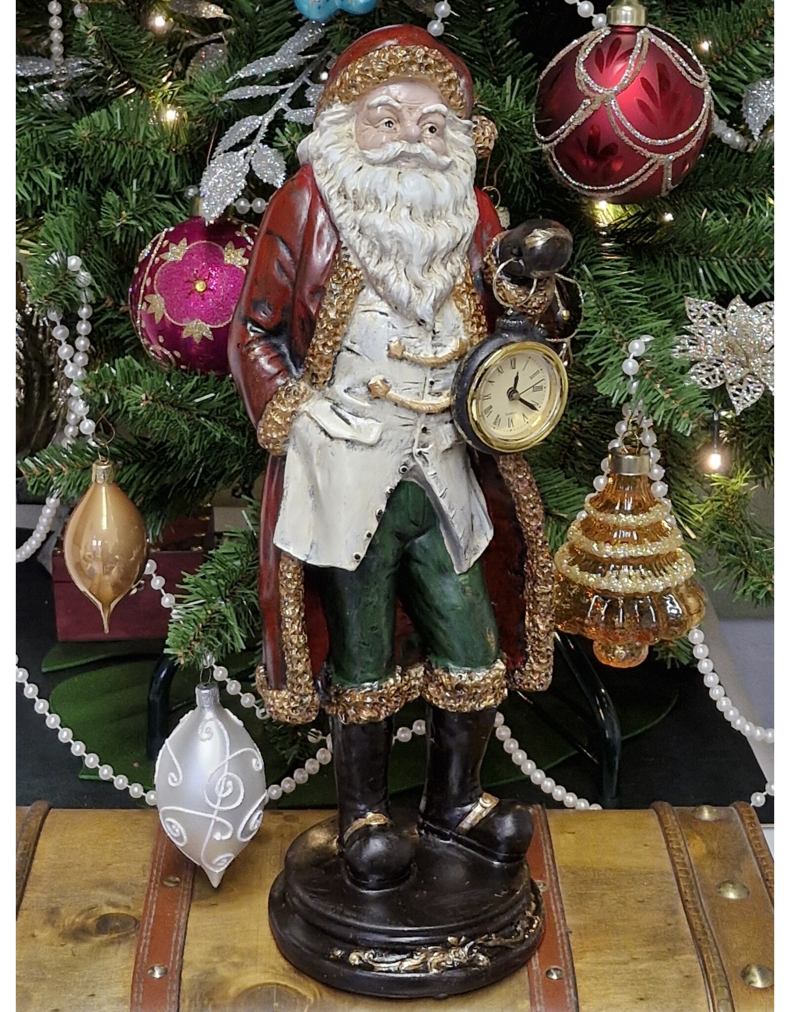 C&E Giftware & Lifestyle - Vintage Santa Claus with Real Clock - 40cm