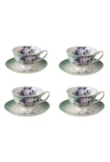 C&E Giftware & Lifestyle - Green and White Porcelain Flower Tea Set - set of 4