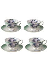 C&E Giftware & Lifestyle - Green and White Porcelain Flower Tea Set - set of 4