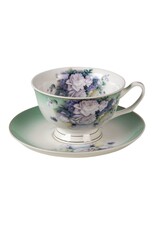 C&E Giftware & Lifestyle - Cup & Saucer Green and White Porcelain Flower