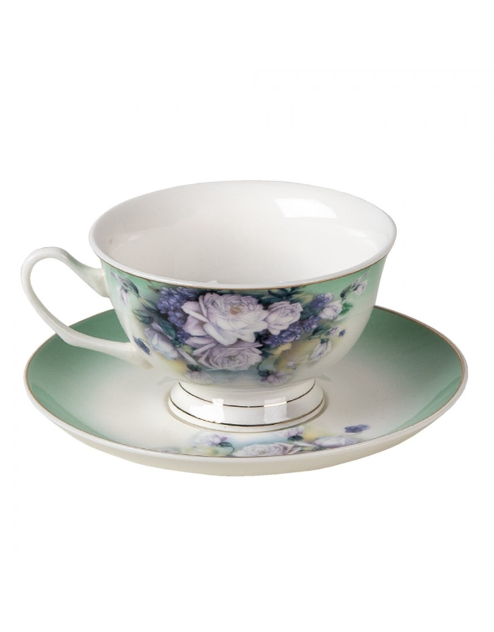 C&E Giftware & Lifestyle - Cup & Saucer Green and White Porcelain Flower