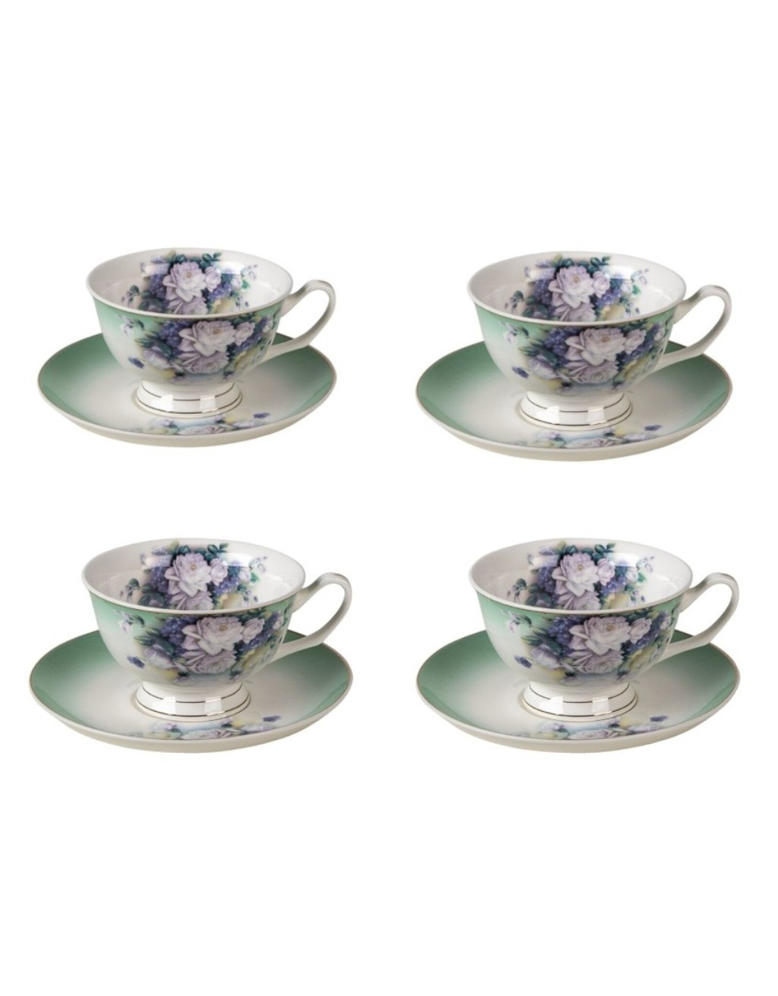 C&E Giftware & Lifestyle - Cup & Saucer Green and White Porcelain Flower