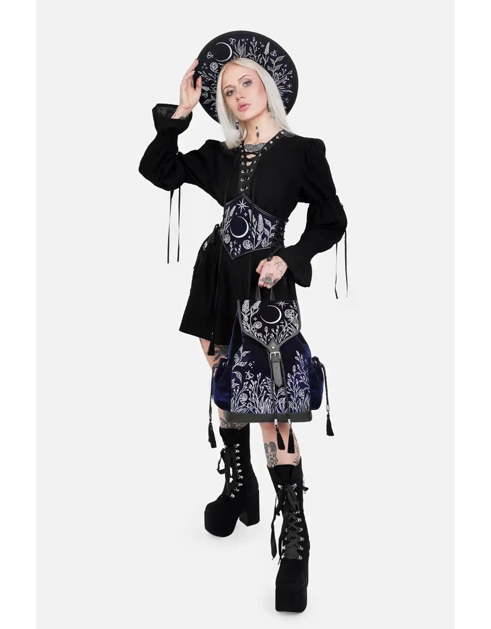 Restyle Fantasy tassen en portemonnees - Moonlit Meadow Donkerblauwe Fluwelen Rugzak