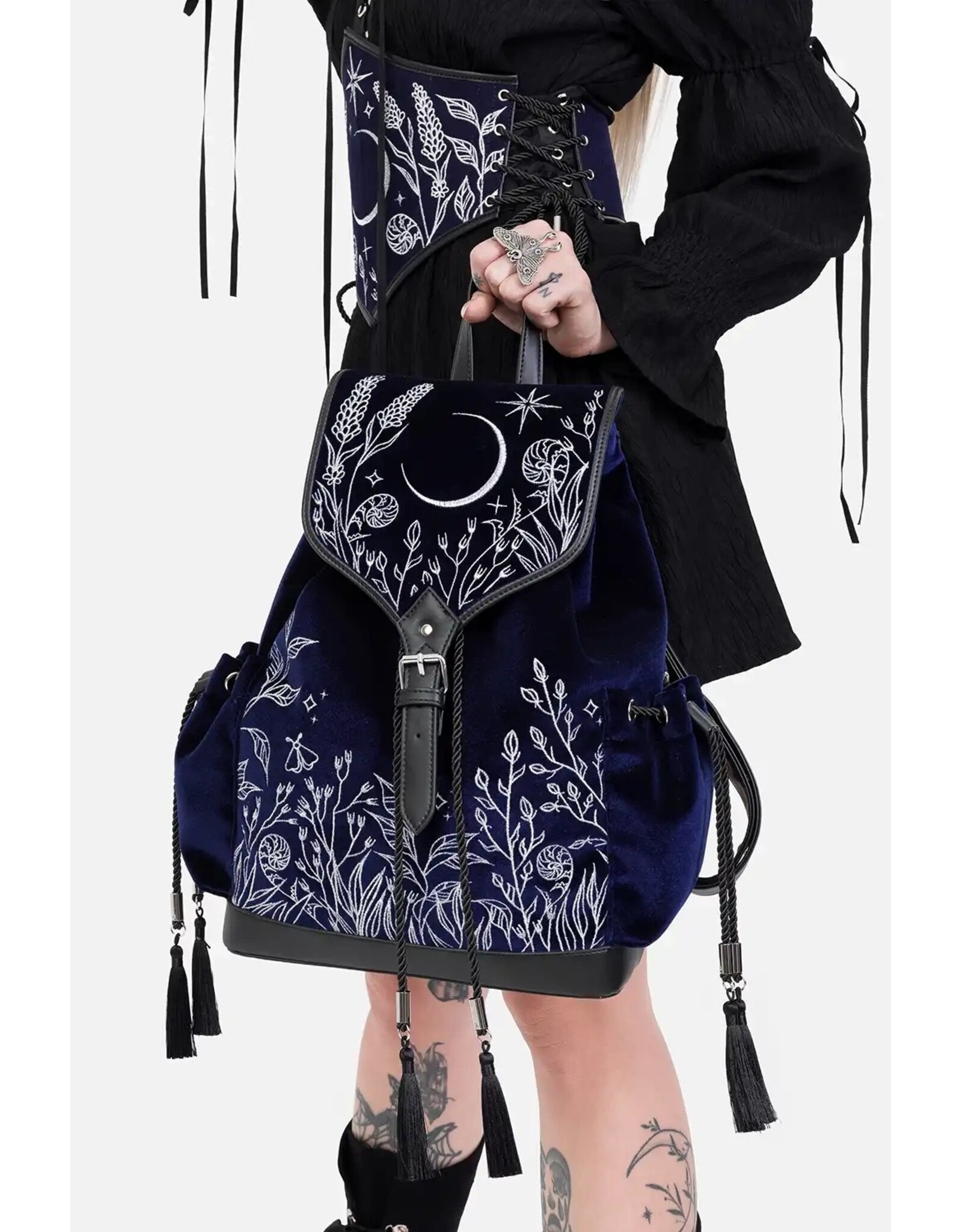 Restyle Fantasy bags and wallets - Moonlit Meadow Dark Blue Velvet Backpack