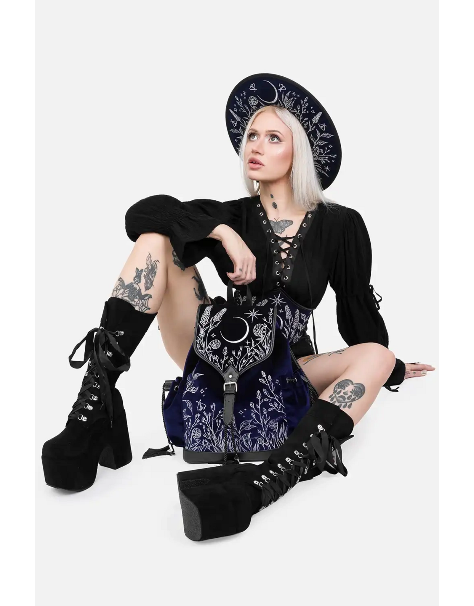 Restyle Fantasy bags and wallets - Moonlit Meadow Dark Blue Velvet Backpack